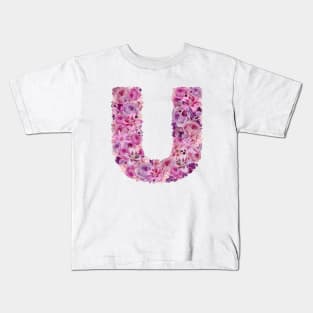 Pink Floral Letter U Kids T-Shirt